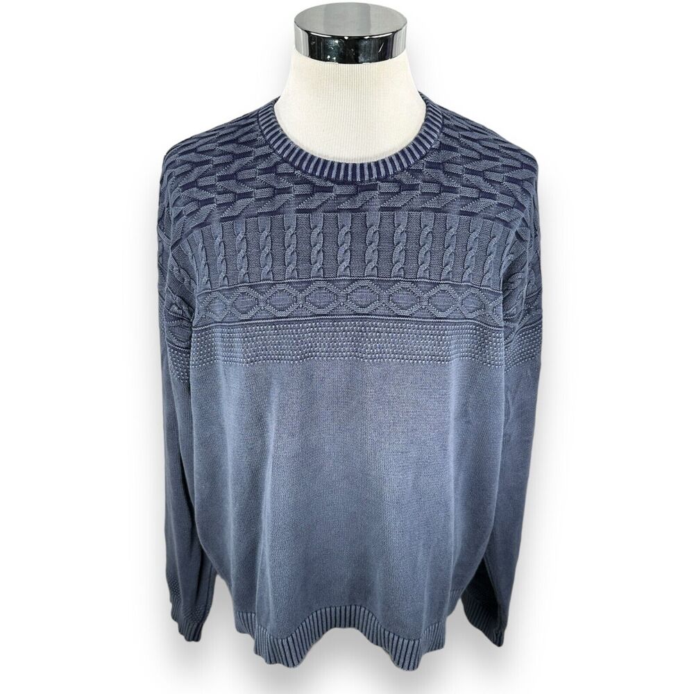 Novica Overdyed‎ Knit Pullover Sweater Men's 2XL XXL Cable Crewneck Cotton Blue